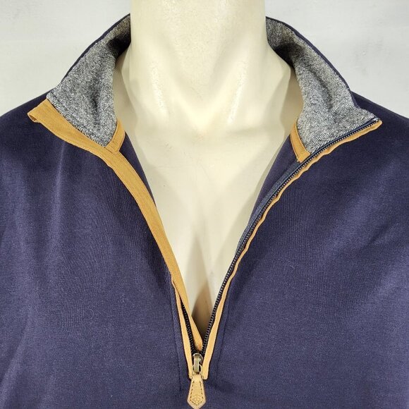 Brooks Brothers dark blue 100% cotton 1/4 zip sweatshirt suede trim mens XXL - Picture 4 of 8